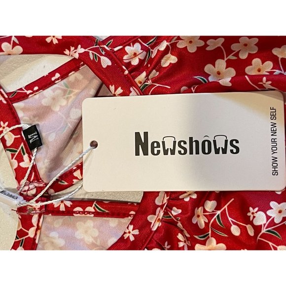 New Shows Womens Floral Mini Dress Halter Neck Back Keyhole Smocked Waist Red M - Picture 6 of 8